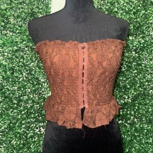 Elegant Brown Lace Strapless Top